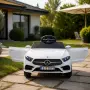 Бяла акумулаторна кола Mercedes Benz CLS350 с кожена седалка 12V, снимка 1