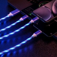 Универсален, светещ, троен кабел с накрайници , снимка 4 - Оригинални зарядни - 42235047