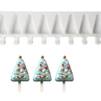 8 триъгълни елха ескимо сладолед Popsicle Попсикъл молд силиконова форма калъп за направа на десерти, снимка 1 - Форми - 44840342