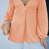 Дамски елегантен топ в оранжево с ръкави на точки, снимка 3 - Блузи с дълъг ръкав и пуловери - 40148854