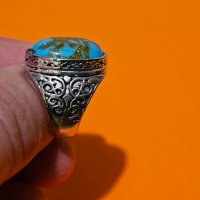 Красив османски турски пръстен с голям син  камък , снимка 3 - Антикварни и старинни предмети - 44165680