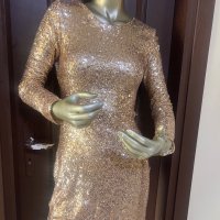 Златиста рокля с пайети ! , снимка 2 - Рокли - 41080530