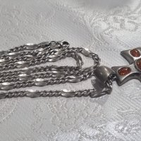 Сребърен кръст с балтийски кехлибар 925 POLAND V8 и синджир , снимка 9 - Колиета, медальони, синджири - 44483470