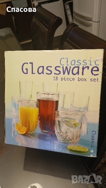 НОВ сервиз от 18 бр. практични и красиви стъклени чаши. В кашон., снимка 1