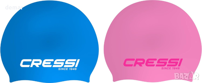 Комплект 2 шапки за плуване CRESSI черно/бяло + синьо/бяло, светло синьо/бяло + розово/розово, снимка 1