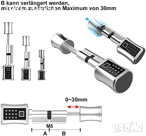 заключващ цилиндър с цифров код и ключ и Bluetooth приложение за телефон, пръстов отпечатък, парола, снимка 1