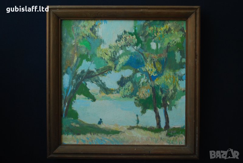 Стара картина, пейзаж, Б.Русенов, 1993 г., 48х48 см., снимка 1
