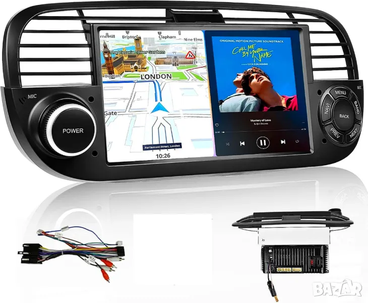 Мултимедия, Двоен дин, за FIAT 500, Андроид, навигация, 2 Дин, плеър, с Android, Фиат 500, 2 DIN, снимка 1