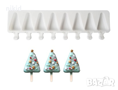 8 триъгълни елха ескимо сладолед Popsicle Попсикъл молд силиконова форма калъп за направа на десерти, снимка 1
