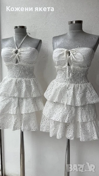 Бяла памучна рокля с бродерия, снимка 1