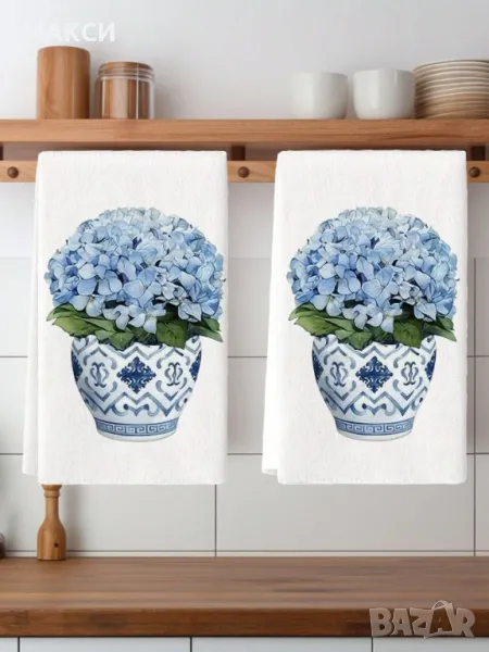 Прекрасен комплект от 2 бр. кухненски кърпи с красиви цветя, снимка 1