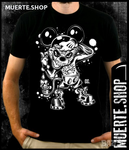 Черна тениска с щампа MICKEY MOUSE TATTOOED, снимка 1