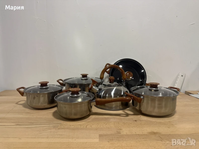 Комплект тенджери + подарък кухненски прибори розов, черен или зелен цвят DJ37+TV1316, снимка 1