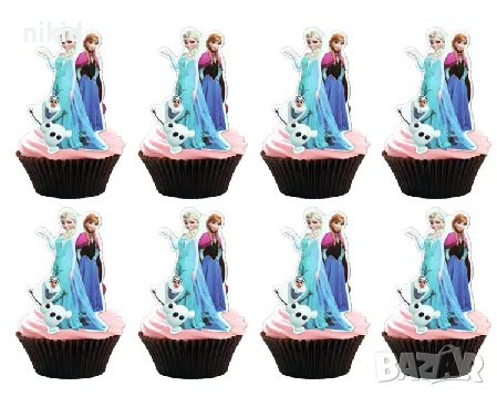 Елза Анна Олаф Замръзналото Кралство 24 бр картон топери за кексчета мъфини торта рожден ден украса, снимка 1