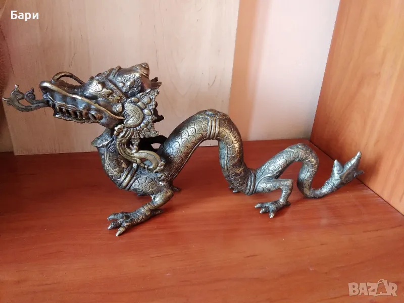 ВЕЛИКОЛЕПНА СТАРА БРОНЗОВА СКУЛПТУРА НА АЗИАТСКИ ДРАКОН, снимка 1