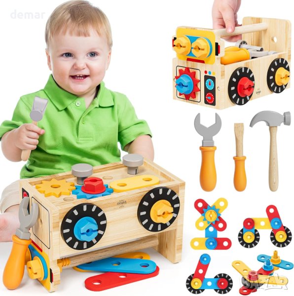Lehoo Castle Дървени детски комплект инструменти - 29 бр дървени Монтесори играчки за малки деца, снимка 1
