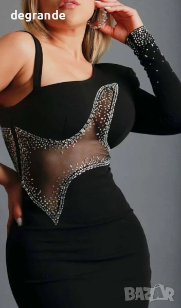 ПРОМОЦИЯ Черна мини рокля с ефектен дизайн, снимка 1