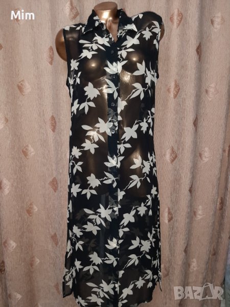 42  Черно прозрачно парео/ рокля/на бели цветя , снимка 1