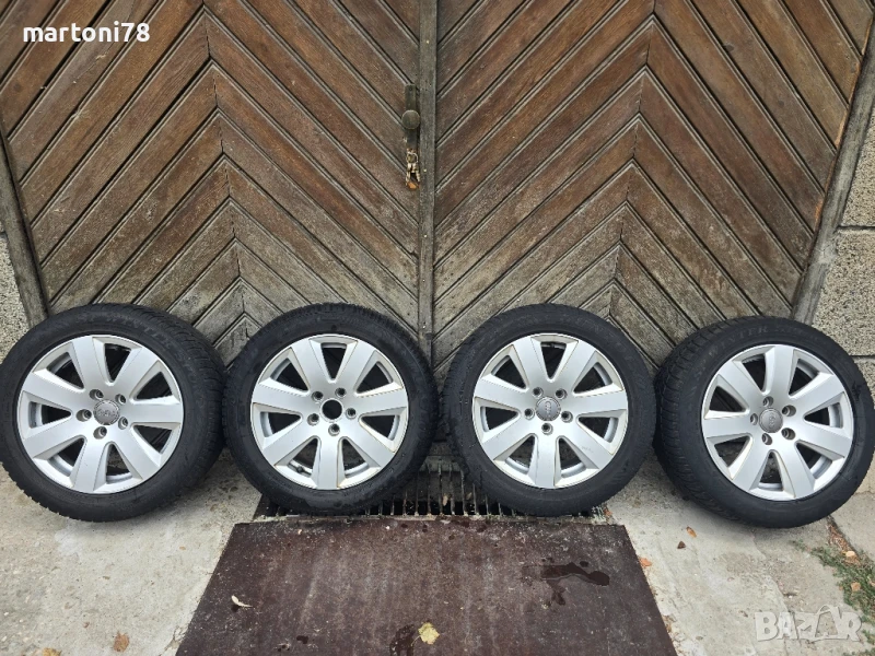 4бр. оригинални алуминиеви джанти 5х112 за Ауди А6, 16 цола със зимни гуми., снимка 1