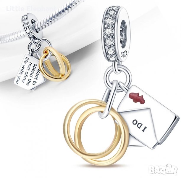 Сребърен висящ елемент Пандора,Marry me,колекция"Flower bird",Gold/нов, снимка 1