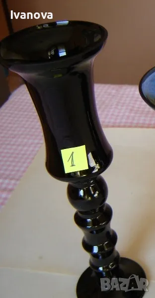 стъклен свещник от черно стъкло, снимка 1