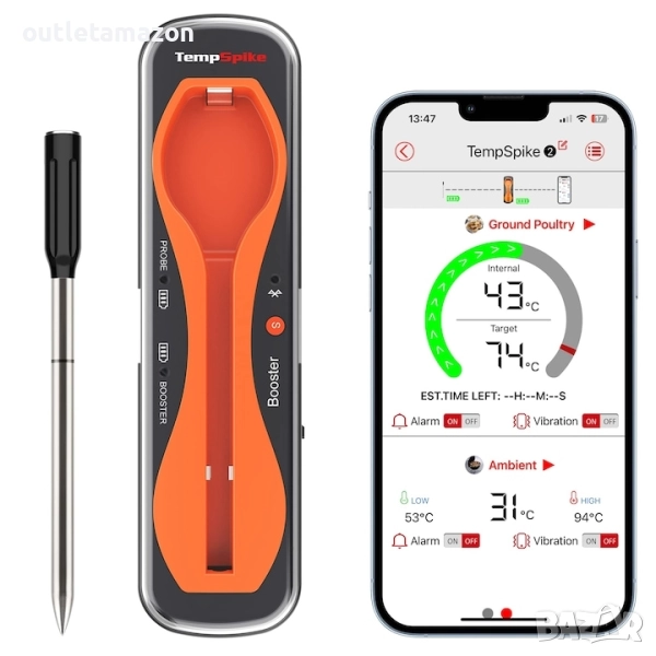 Цифров термометър за месо ThermoPro Tempspike, безжичен, Bluetooth, , снимка 1