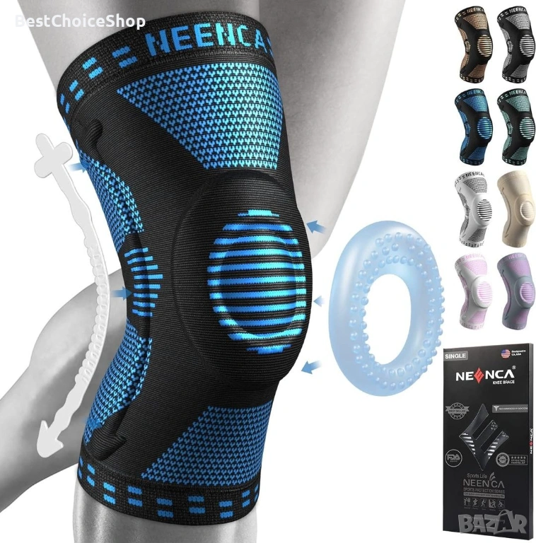 NEENCA коляно поддръжка компресионна наколенка патела гел подложки и стабилизатори – черен, снимка 1