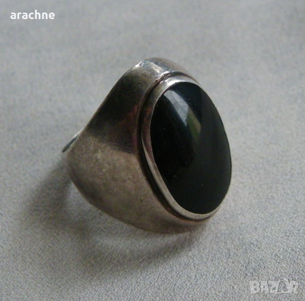 Голям сребърен пръстен с черен турмалин, снимка 1
