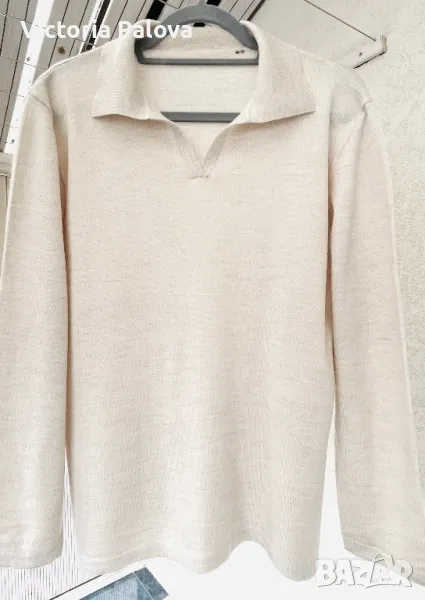 Блуза с якичка стил OLD MONEY светъл беж, снимка 1