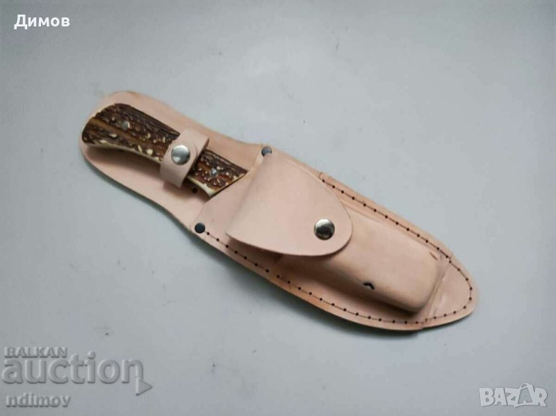 Стар немски туристически комплект Нож Рог вилица лъжица, снимка 1