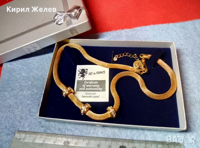 AdF ФРЕНСКО КОЛИЕ с Кристали СВАРОВСКИ SWAROVSKI и 24 КАРАТА ГАРАНТИРАНА ПОЗЛАТА БУТИКОВО БИЖУ 48342