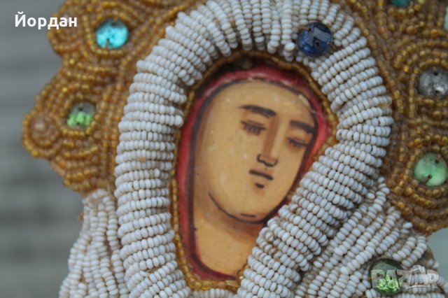 Руска икона рисувана, с мъниста , снимка 7 - Антикварни и старинни предмети - 34423187