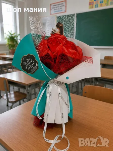 🌹 Оригинален бутиков букет за учителка 👩‍🏫📚 , снимка 4 - Ръчно изработени сувенири - 55837903