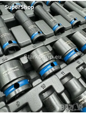  Професионален Комплект Ударни Стандартни + Дълбоки Вложки 40 части 1/2″ KRAFTWELLE, снимка 5 - Гедорета - 50236880