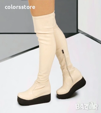 Ботуши на платформа - бежова кожа - 132K, снимка 1 - Дамски ботуши - 38925017