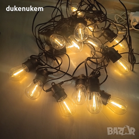 16м Външни гирлянди с 15+1 S14 LED крушки, IP65, нечупливи, топла светлина, снимка 11 - Лед осветление - 52638101