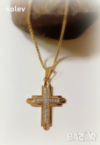 Златен кръст от бяло и жълто злато с циркони 3.42 грама/ 14 карата, снимка 3 - Колиета, медальони, синджири - 35832881