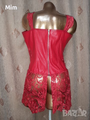 XXL Червена и в черно рокля/ корсет/от кожа и рязана бродерия , снимка 4 - Корсети, бюстиета, топове - 41514318