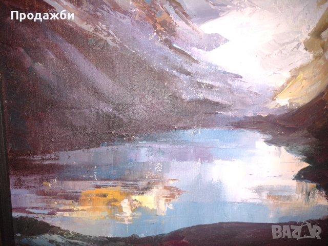 Красива картина маслени бои в/у платно "Рилско езеро" '94, снимка 2 - Картини - 41749898