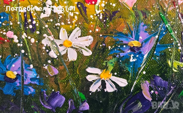 "Пеещи цветчета" Картина 40х50 см, Маслена живопис с шпакла, снимка 2 - Картини - 53563203