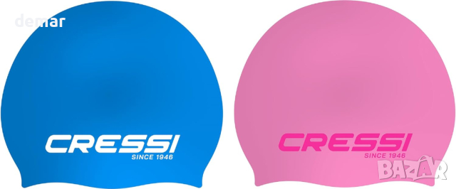 Комплект 2 шапки за плуване CRESSI черно/бяло + синьо/бяло, светло синьо/бяло + розово/розово, снимка 1 - Водни спортове - 44581614