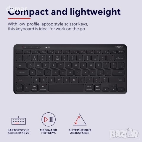 Bluetooth клавиатура Trust Lyra Multi-Device, акумулаторна батерия, снимка 6 - Клавиатури и мишки - 44322157
