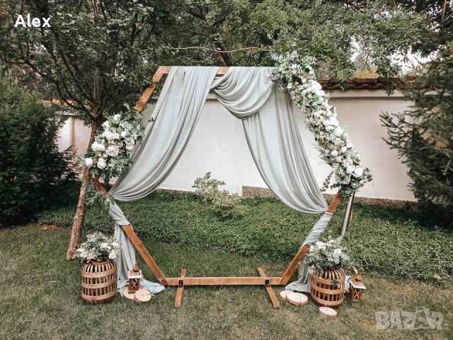Дървени бохо сватбени арки под наем, снимка 2 - Други - 40272531