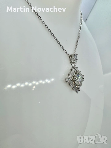 Сребърно колие с мойсанит (Диамант) 1 карат, снимка 2 - Колиета, медальони, синджири - 53424016