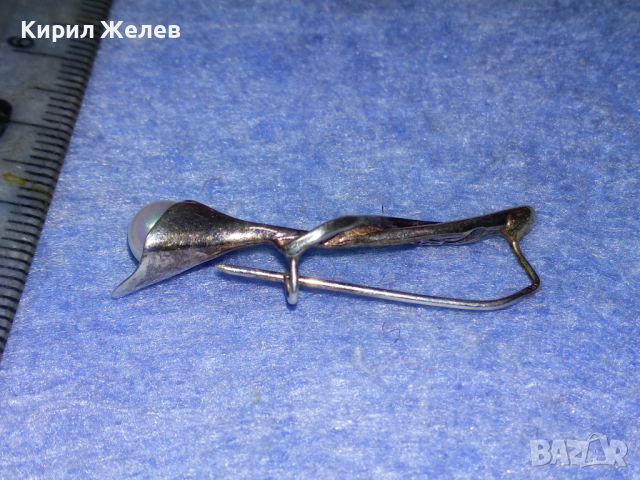 АР НУВО ПЕРЛЕНА СРЕБЪРНА БРОШКА СРЕБРО 925 с БЯЛА ПОЗЛАТА и ЕСТЕСТВЕНА БЯЛА ПЕРЛА РЪЧНА РАБОТА 43322, снимка 5 - Антикварни и старинни предмети - 44692766