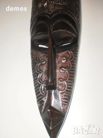 Африканска маска от абанос и мед-5+, снимка 4 - Антикварни и старинни предмети - 50887752