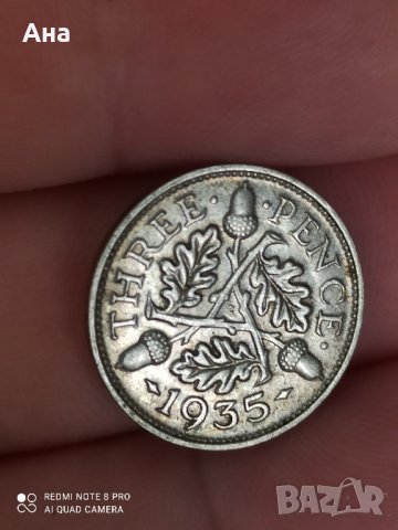3 пенса 1935 г сребро Великобритания , снимка 1 - Нумизматика и бонистика - 41558408
