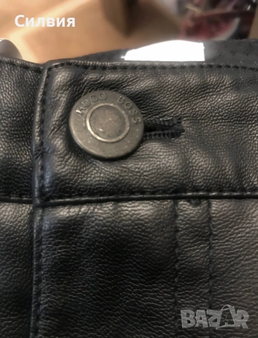 НОВ дамски лъскав кожен панталон "Hugo Boss" / "Хюго Бос" от истинска естествена кожа, размер L, снимка 4 - Панталони - 53205609