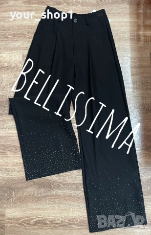 Елегантен панталон широк крачол с камъчета , снимка 2 - Панталони - 53471676