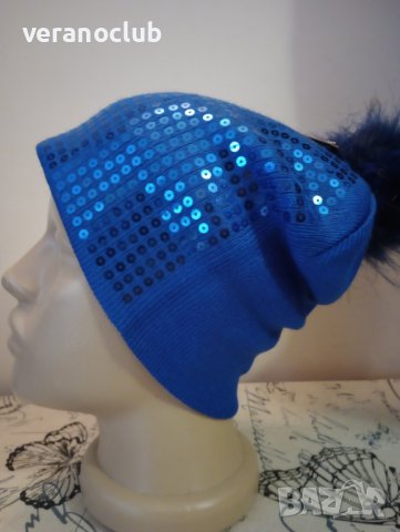 Синя шапка Сини пайети 